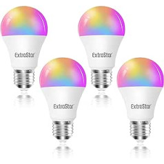 EXTRASTAR Alexa LED Lamp E27 WiFi Smart Light Bulb, 10 W, 1000 LM, Multicoloured WiFi Dimmable Bulb, Compatible with Alexa Echo, Google Home, Pack of 4