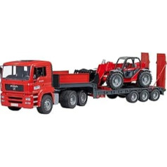 bruder 02774 Man TGA Low Loader with Manitou Telescopic Loader MLT 633-1:16 Vehicles, Lowloader, Transporter, Truck, Wheel Loader, Toy from 3 Years