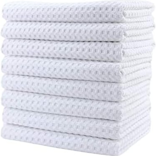 Polyte - Premium Microfibre Tea Towels - Waffle Structure - Pack of 8 (White, 40 x 71 cm)