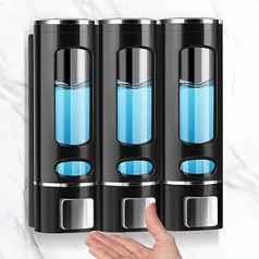 Yuirshion Wall Mounted Soap Dispenser, Set of 3, 400 ml, Wall Black Soap Dispenser, No Drilling, Washing-Up Liquid Dispenser, Bathroom Shower Gel Dispenser, Shampoo Lotion for Kitchen and Bathroom