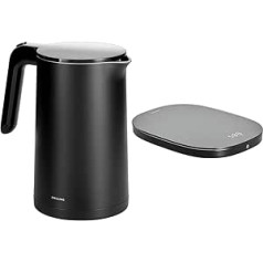 Electric Kettle, Plastic, Black, 1.5 L, EU & ENFINIGY Digital Kitchen Scales with LCD Display, USB Charging, up to 10 kg, Black