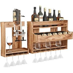 bimiti 2 in 1 Wine Rack Wooden Wall Bar with 2 Drink Dispensers and Wine Glass Holder Wall Shot Bar with Bottle Holder Wall Shelf as Home Bar Mini Bar