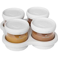 4 x Premium Glass Food Storage Containers with Silicone Lids for Settling - 120ml - Dishwasher Safe, Freezer and Oven Safe