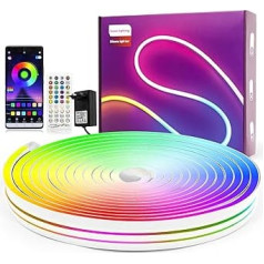 RGB LED Strip 10 m, Neon LED Strip Colour Changing, Music Sync, Waterproof, Silicone, DIY Flexible Light Strip with Remote Control, App Control for Indoor and Outdoor Decoration (Includes Adapter)
