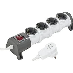Schuko Power Strip with Switch and Plug with Surge Protection with 1.5 and 3 m Cable (4-Way with 3.0 m Cable)