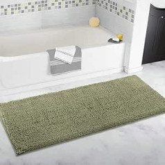 ITSOFT Non-Slip Shaggy Chenille Bath Mat Soft Microfibre Bath Mat with Water Absorbent, Machine Washable, 53 x 120 cm, Sage Green