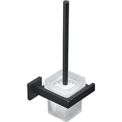Toilet Brush and Holder Wall Toilet Brush with Holder, Black, 304 Stainless Steel and Frosted Glass for Bathroom
