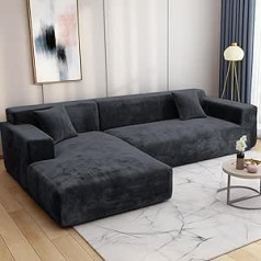 Heyomart Sofa Cover, Corner Sofa L Shape Stretch Plush Sofa Cover, Universal 1/2/3/4 Seater Couch Cover, 2-Seater, Dark Grey (L Shape Corner Sofa Requires Two)