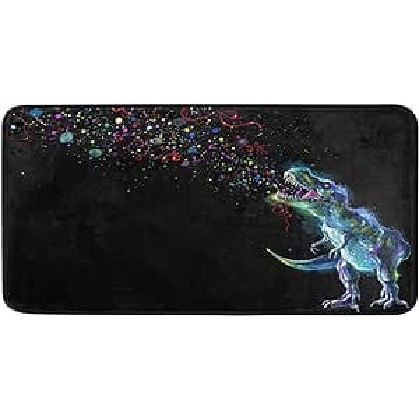 OOWOW Kitchen Runner Rug Glowing Dinosaur Rex Rainbow Galaxy Floor Mat Non-Slip Washable Doormat for Bathroom Indoor Outdoor Entryway Welcome Mat 39