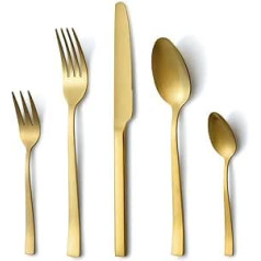 Hunnycook Cutlery Set for 6 People, 30 Pieces, Stainless Steel Cutlery Set Gold Matt for Home Kitchen Restaurant, Cutlery Set with Forks, Spoons, Knives, High-Gloss Polished, Dishwasher Safe