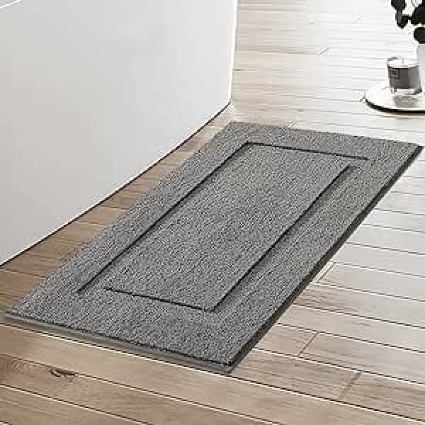 Lannvan Bath Mat Non-Slip Washable Bath Mat 50 x 80 cm Rectangular Pattern Water-Absorbing Soft & Fluffy Microfibre Bath Mat Grey for Shower Bath Toilet