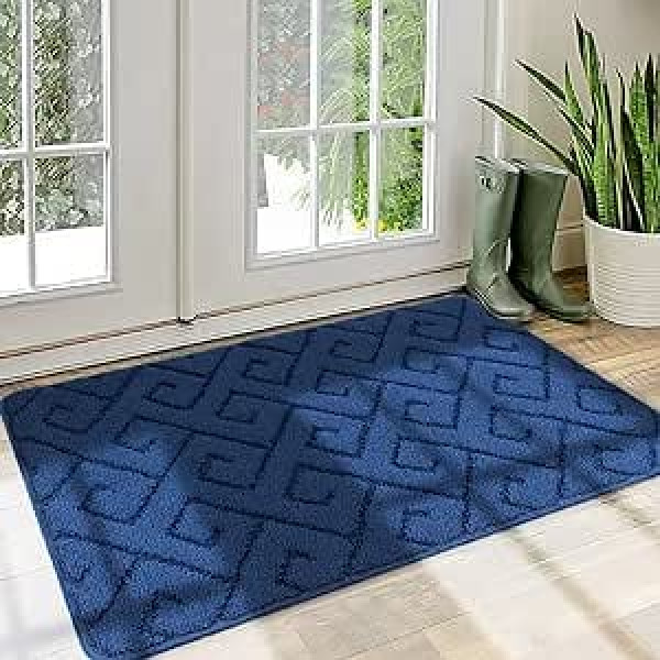 Walensee Indoor Doormat (50 x 80 cm, Navy Blue) Dirt Trapper Mat, Non-Slip, Front Door Mat, Machine Washable, Entrance Rug, Door Rugs, Absorbent, Low Profile, Floor Mats Indoor