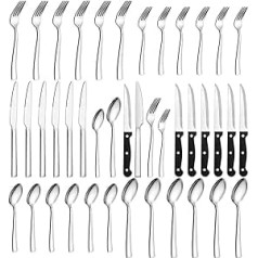 Cutlery Set 36 Pieces for 6 People, Wildone Premium Stainless Steel Mirror Polished Cutlery Set, Durable for Home Kitchen, Includes Fork Knife Spoon Set