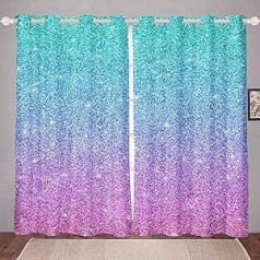 Girls Curtains for Bedroom Colorful Glitter Turquoise Teal Room Curtain Blue Pink Pastel Curtains for Women 18x21 Inch