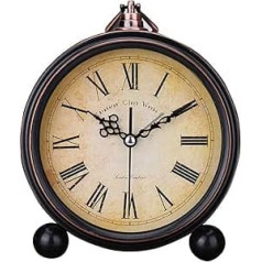 SWHONG European Retro Table Clock Desktop Vintage Alarm Clock Metal Ornaments Pendulum Clock Home Living Room Desk Clock Black