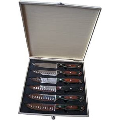 Dr. Richter Texas XXL Steak Knives Set of 6 in Wooden Box - Easily Cuts Even the Thickest Steaks. New Model - Mirror Polished