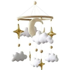 BABYLEDO Mobile for Baby Cot with Gift Box, Dream Catcher, Bed Bell, Wood, Baby Room Decoration, Ideal as a Gift for Birth Birthday (Moon and Stars Light, Beige)