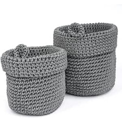 MOMO WAY Decorative Storage Basket, Set of 2, Grey Storage Boxes, 2 Sizes, Crochet Basket for Small Items and Cosmetics, Knitted Basket Ideal as a Bathroom, Baby Room Organiser