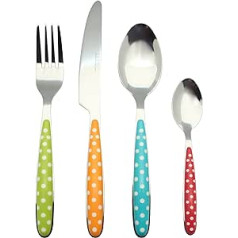 Exzact EX07 16-Piece Cutlery Set Stainless Steel Cutlery Set – Stainless Steel with Coloured Handles – 4 Forks, 4 Knives, 4 Dessert Spoons, 4 Teaspoons