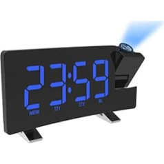 DollaTek Projection Alarm Clock for Bedroom Digital Ceiling Radio Alarm Clock with Double Alarm Clock 4 Dimmers 180° Rotating Large LED Screen - Black Shell Blue Word