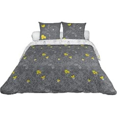 Soleil d'ocre Lisa Comforter Cover Set, Cotton, Grey, 220 x 240 cm