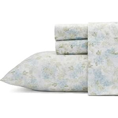 Laura Ashley - Queen Size Flat Sheet Soft Satin Cotton Bedding Set - Sleek, Smooth and Breathable Home Decor (Rena Teal, Queen Size)