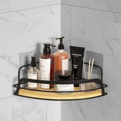 Bestdon Shower Shelf Corner No Drilling Required Shower Shelf Black Self-Adhesive Bamboo Corner Shelf Shower Basket Bathroom Shelf Stainless Steel Shampoo Holder for Bathroom Kitchen Rustproof