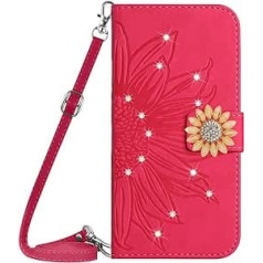 Vqwq Mobile Phone Case for Samsung Galaxy M14 5G - 1.5M Lanyard Glitter Sunflower Protective Case for Samsung Galaxy M14 5G Leather Case Card Slot Flip Case Magnet [HT04]-Hotred-T