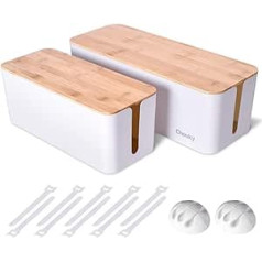 Wooden Cable Management Box, 2 Pack Large Cable Organizer and Cover for TV Wires, USB Hub and Under Desk Power Strip, Safe ABS Material and Baby Pets Proof Lock (White)