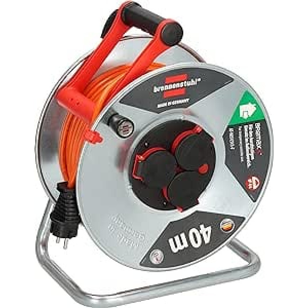 Brennenstuhl Garant S V2 IP44 Cable Reel 40 m Outdoor (Made in Germany, Cable in Signal Colour, Orange, Made of Sheet Steel, Short-Term Outdoor Use), 1198470500