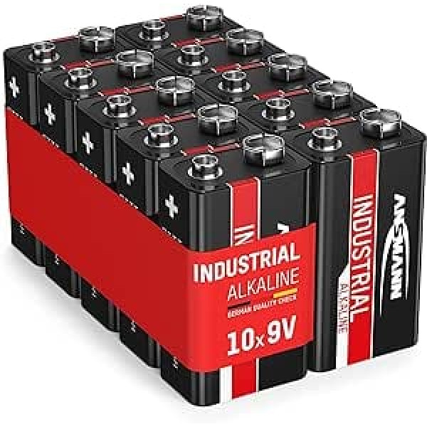 ANSMANN Industrial Alkaline Batterie 9V E-Block 6LR61 Longlife Alkalibatterie Industriebatterie für hohen Strombedarf (10er Pack)