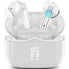 Bluetooth Headphones, Wireless Bluetooth 5.3 In-Ear Headphones with 4 ENC Noise Cancelling Mic, Wireless Headphones Deep Bass Wireless Earbuds 36 Hours, IP7 Waterproof Earphones, Grey White