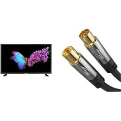 DYON Live 32 Pro X 80 cm (32 Inch) TV (Triple Tuner (DVB-C/-S2/-T2)) & KabelDirekt Antenna Cable - 2 m - (Continuous Shielding, 75 Ohm, Coaxial Plug > Coaxial Coupling)