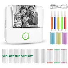 GuKKK Mini Printer, Mobile Photo Printer, Portable Mini Photo Printer, Wireless Photo Printer, Thermal Printer, with 13 Rolls of Printer Paper and 5 Colouring Pencils, Smartphone Bluetooth Printer,