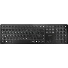 CHERRY KW 9100 Slim Wireless Design Keyboard, Swiss Layout (QWERTZ), Optional Bluetooth® or Wireless Connection, Flat Keys, Rechargeable, Black/Silver