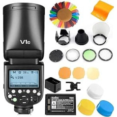 Godox V1C Round Flash TTL Round Head on Camera Flash Speedlite + GODOX AK-R1 Kit, 2.4G HSS 1/8000S, 1.5 sec Recycle Time, LED Modelling Lamp, with 2600mAh Lithium Battery for Canon Camera