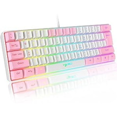 60% Wired RGB Gaming Keyboard 61 Keys Portable Keyboard with 11 RGB Light Floating ABS Keycap Full Anti-Ghosting Keys Mechanical USB Feel for PC Windows White Pink