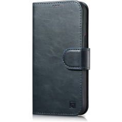 Icarer 2in1 ādas pārsegs iPhone 14 Pro anti-RFID eļļas vaska maka futrālis zils