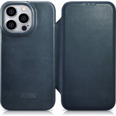 Icarer iPhone 14 Pro Max Magnetic Flip Case MagSafe CE Oil Wax Premium ādas tumši zils