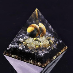 TAMHOPE Black Obsidian Pyramid Large Tiger Eye Pyramid Aura Quartz Divination Yoga Meditation Resin Craft EMF Protection Home Ornaments (Extra Large, 8 cm)