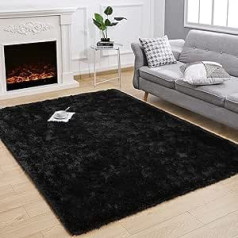 ROHATIM Deep-Pile Rug Living Room Super Soft Shaggy Rug Fluffy Soft Area Rug Bedroom Rugs Super Soft Fluffy Children's Mat, Black, 160 x 230 cm