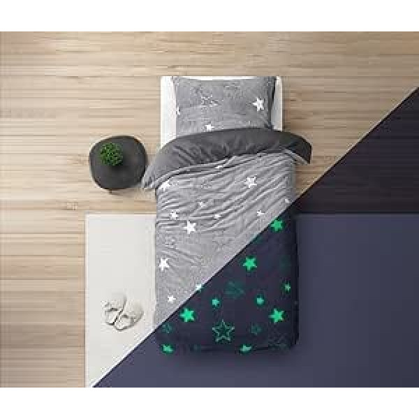 Sleeptime Children's Winter Bed Linen - Glow in The Dark Stars - 135 cm x 200 cm - Plush Soft - Children's Duvet Covers with Zip - Children's Bedding Set with 1 Pillowcase 80 cm x 80 cm