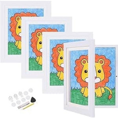 Veelot 4 Sets of Picture Frames Children's Drawings A4 Front Opening Interchangeable Children's Art Frames for Children Art Projects School Work Craft A4 Wall Art (White, 4 Sets)