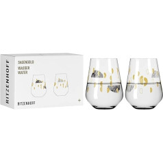 RITZENHOFF 3421002 Water Glass 500 ml - Series Sagengold No. 2 - Set of 2 with Grape Motif, Real Gold - Made in Germany Black, Gold