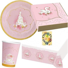 HHO Princess Party Set 50 Pieces for 16 Guests Plates Cups Napkins 2 Tablecloths