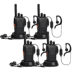 Walkie Talkie PMR446 Licensed Free Two Way Radio, PT88E 16 Channels Professional Rechargeable Walkie Talkies with Long Range with USB Charging Station and Earcups Black 4 Pack