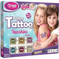 TyToo Funshine Glitzertattooset, mit 55 Schablonen - Hypoallergen, ohne Tierversuche hergestellt – für 8–18 Tage, temporäre Tattoos