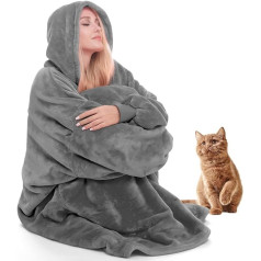 ‎Daverose Portable Blanket, Sweatshirt, Oversized Hoodie Blanket for Adults and the Elderly, Extended Super Warm and Cosy Blanket Hoodie for Men and Women, Fleece Blanket (Dark Grey)