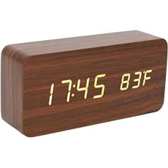 Brrnoo LED Table Clock Wood Look, Alarm Clock Digital Radio Clock, Digital Alarm Clock with 3 Brightness Levels, Electronic Clock, Table Clock with Temperature and Humidity Display, Living Room, Office,