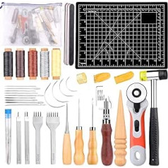 35 Pieces Leather Sewing Tools and Accessories, Leather Sewing Set, Cutting Mat, Awl and Hammer, Leather Craft Set for Leather Sewing Punching Cutting Leather Craft Making